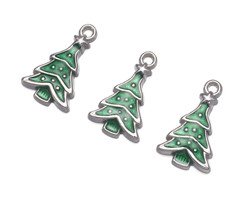Christmas Tree Charm Green Silver 23.5x14mm