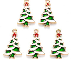 Christmas Tree with Star Charm Green Red 27x16mm