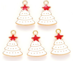 Christmas Tree Charm Gold White 22x16mm