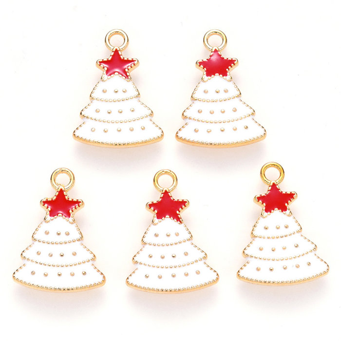 Christmas Tree Charm Gold White 22x16mm
