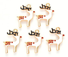 Christmas Rudolf Deer Charm Gold White 23x18mm