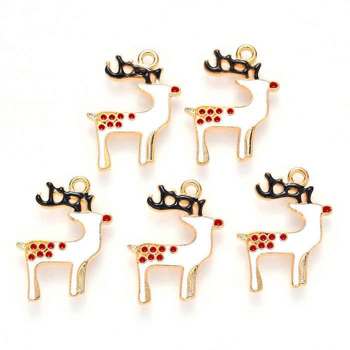 Christmas Rudolf Deer Charm Gold White 23x18mm