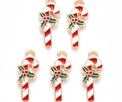 Candy Cane Charm Gold White 15x8mm