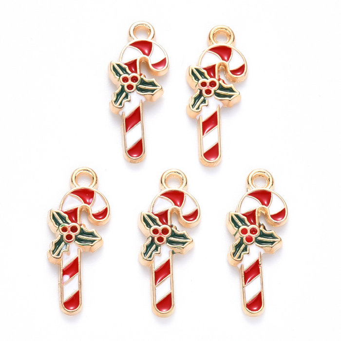 Candy Cane Charm Gold White 15x8mm