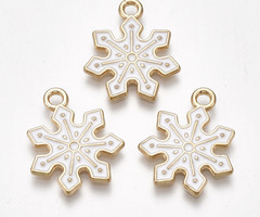 Snow Flake Charm Gold White 21x18mm