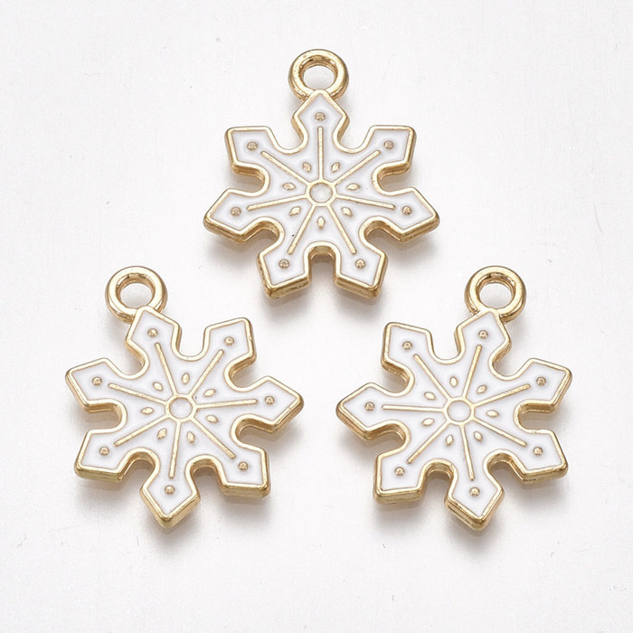 Snow Flake Charm Gold White 21x18mm