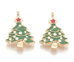 Christmas Tree with Star Charm Green Red 23.5x17mm