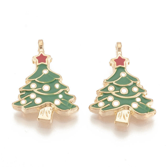 Christmas Tree with Star Charm Green Red 23.5x17mm