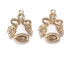 Christmas Bell Charm Gold White 21x16mm