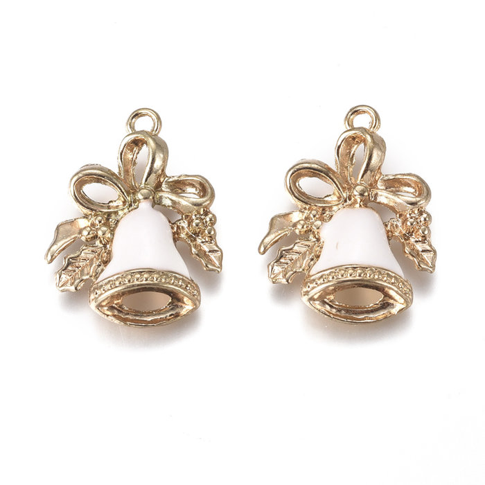 Christmas Bell Charm Gold White 21x16mm