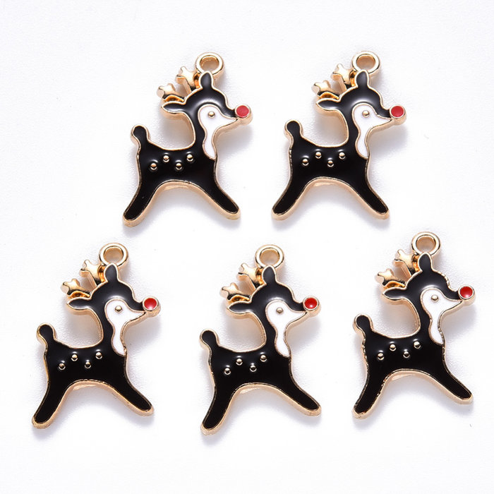 Christmas Rudolf Deer Charm Gold Black 21x14mm