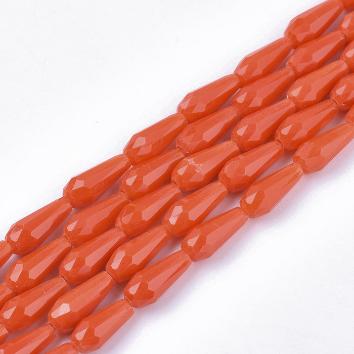 Druppel Glaskralen Oranje Rood 9x4mm, 20 stuks