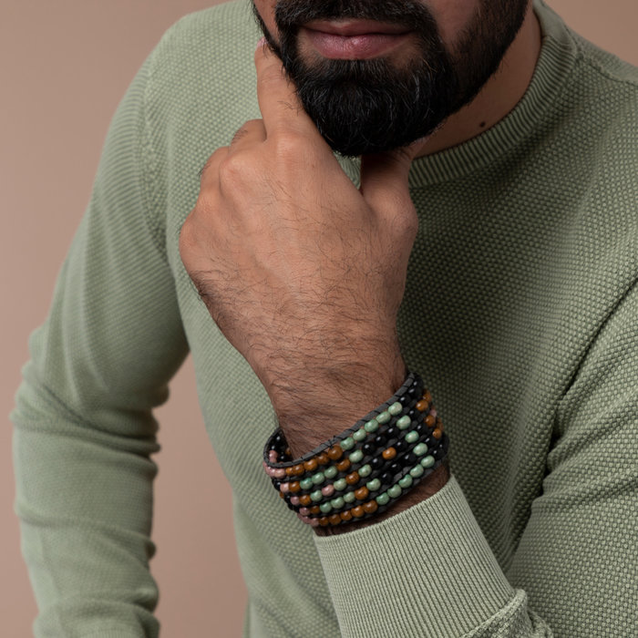 Weave Mens Bracelet with Wooden Beads Inspi364