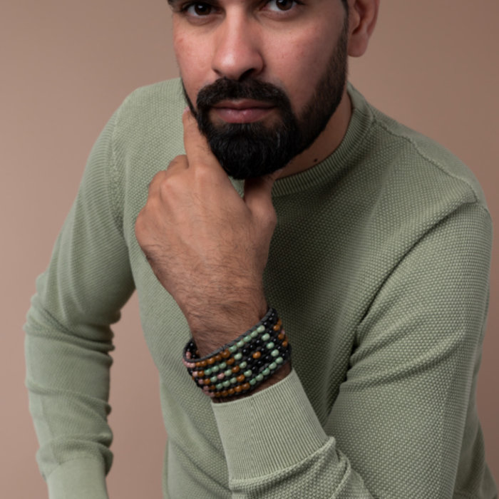 Weave Mens Bracelet with Wooden Beads Inspi364