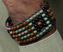Weave Mens Bracelet  with Wooden Beads