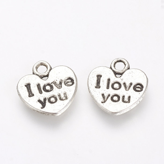 Charm I Love You Silver 11mm Nickel Free, 10 pieces