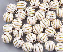 20 Pieces Vintage Acryl Beads Gold White 9.5x10mm