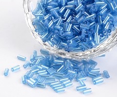 10 grams Bugle Beads Sky Blue Shine 4~5x1.5~2mm