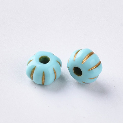 50 Pieces Vintage Acryl Beads Gold Turquoise 7x5mm 