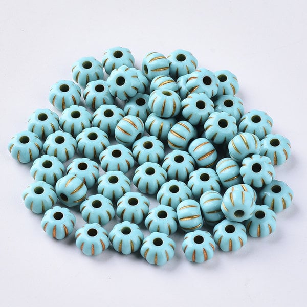 50 Pieces Vintage Acryl Beads Gold Turquoise 7x5mm