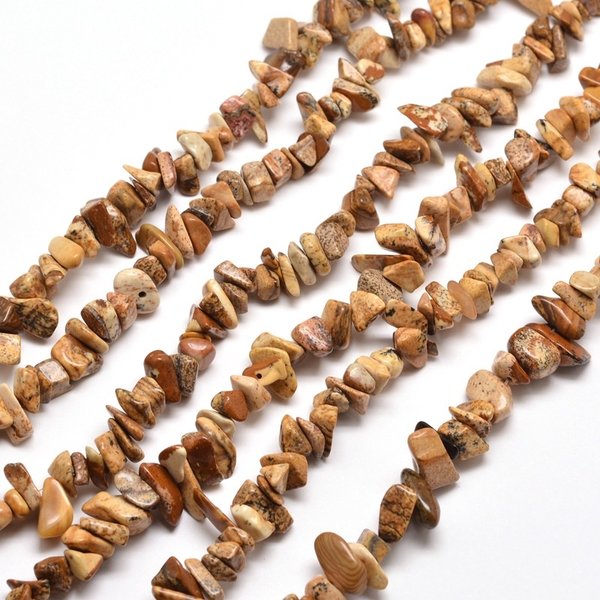 Natural Picture Jasper Chips Brown 5x8mm, strand 80cm, aprox. 260 pieces