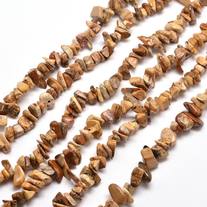 Natural Picture Jasper Chips Brown 5x8mm, strand 80cm, aprox. 260 pieces