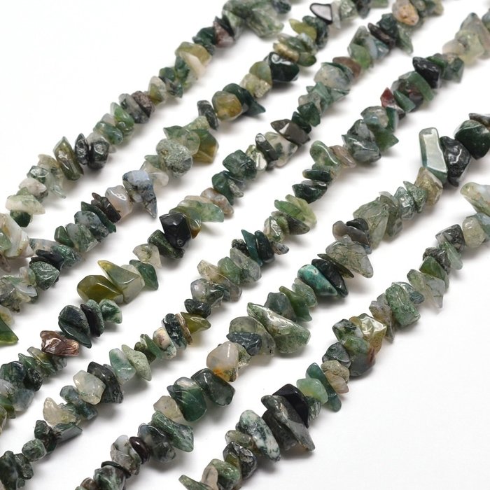 Natural Mos Agaat Chips Groen 5x8mm, streng 80cm, ongeveer 260 stuks