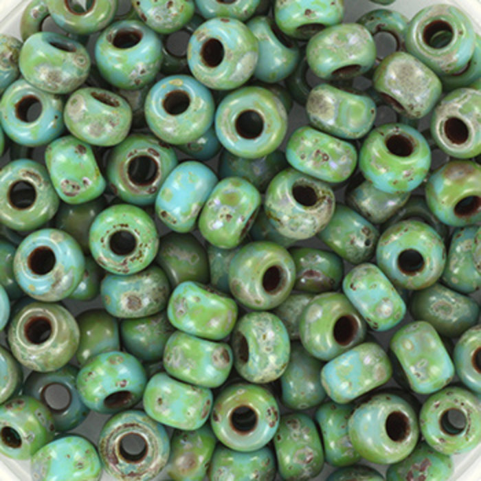Miyuki Seed Beads 4mm 6/0 Opaque Picasso Turquoise Blue, 10 grams