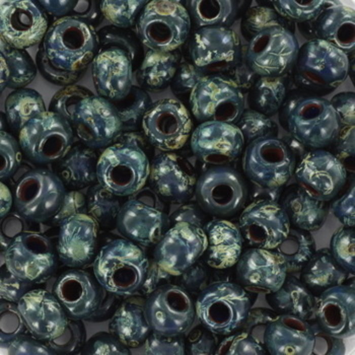 Miyuki Rocailles 4mm 6/0 Opaque Picasso Dark Teal, 10 gram