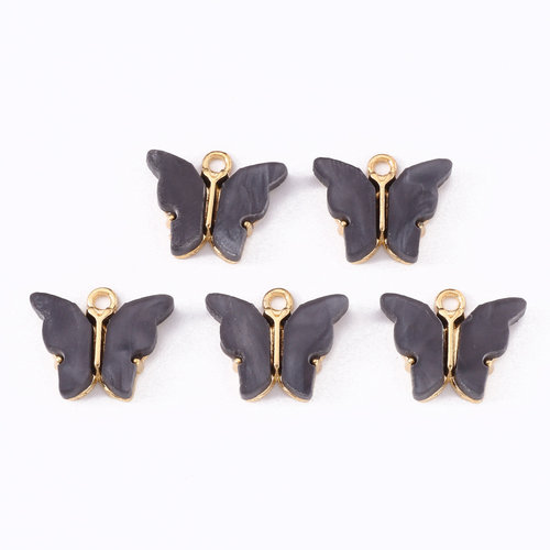 Butterfly Charm Acrylic Gold Anthracite 14x16mm 