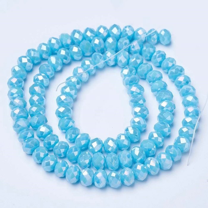 Faceted Beads 6x4mm Light Blue Shine, 50 pieces