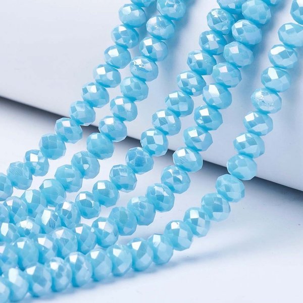 50 pieces Faceted Beads 6x4mm Light Blue Shine