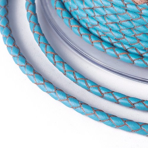 1 Meter Real Leather 3mm Turquoise Braided 