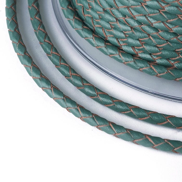 Echt Leer 3mm Groen Gevlochten, 1 Meter