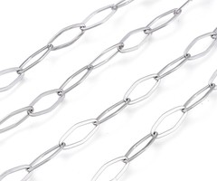 Stainless Steel Chain Silver 15x6mm, 1 meter