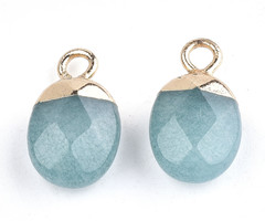 Natural Jade Electroplate Gemstone Charm 14x8x5mm