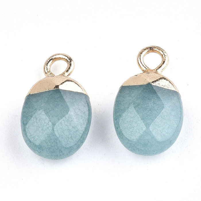 Natural Jade Electroplate  Gemstone Charm 14x8x5mm