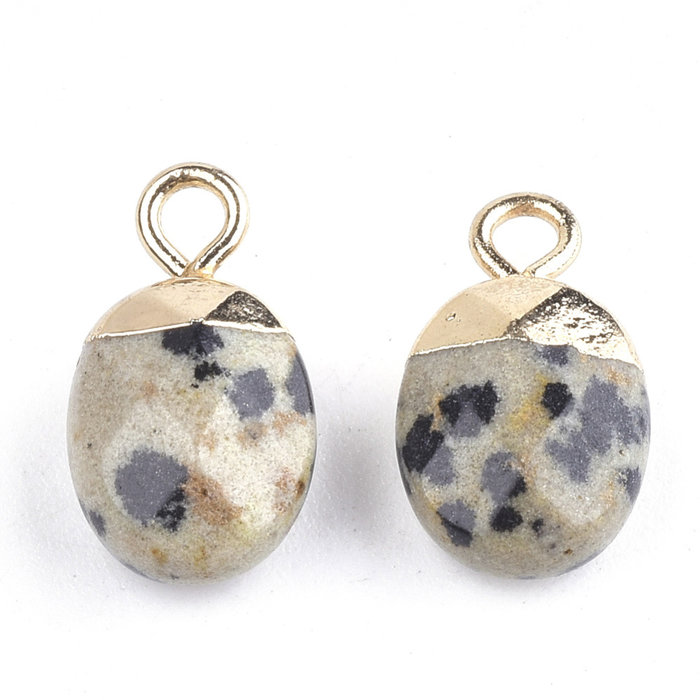 Natural Dalmation Jasper Electroplate  Gemstone Charm 14x8x5mm