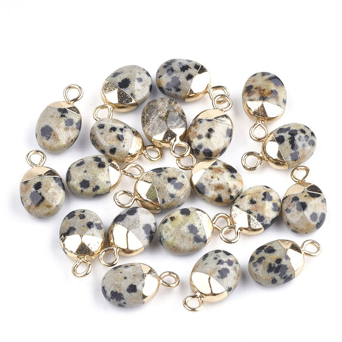 Natural Dalmatiër Jaspis Electroplate Edelsteen Bedel 14x8x5mm