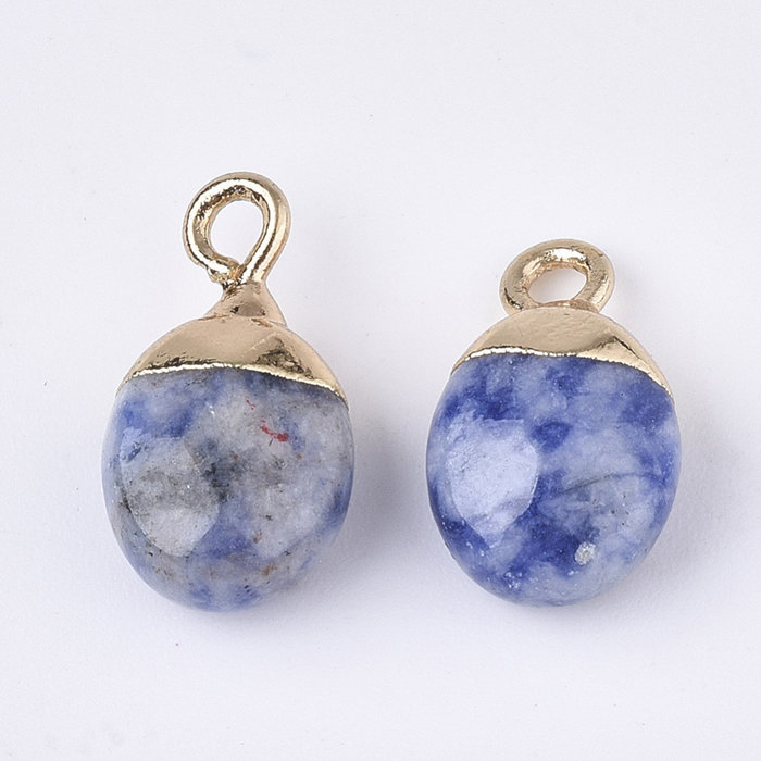 Natural Blue Spot Jasper Electroplate  Gemstone Charm 14x8x5mm