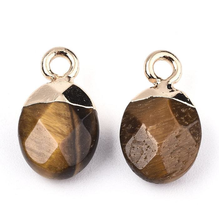 Natural Tiger Eye Electroplate  Gemstone Charm 14x8x5mm