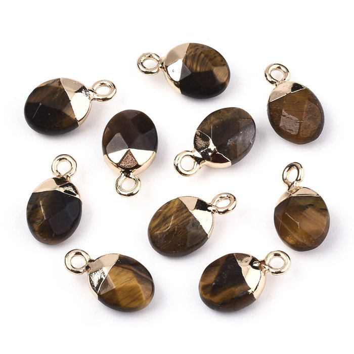 Natural Tiger Eye Electroplate  Gemstone Charm 14x8x5mm
