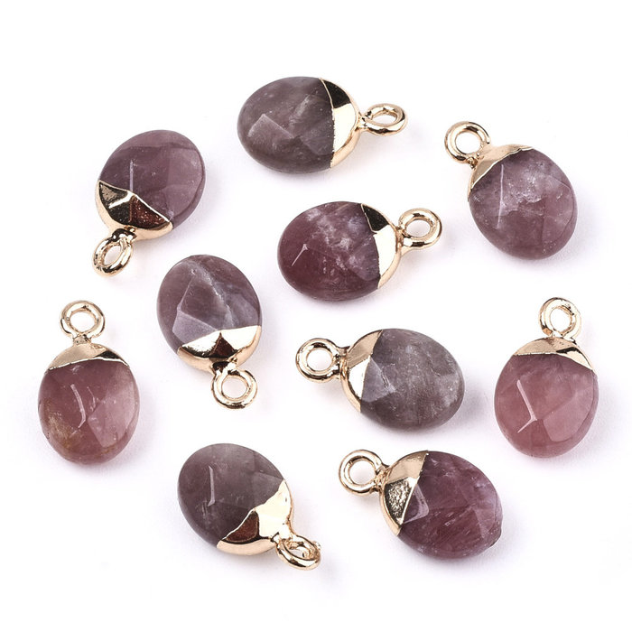 Natural Strawberry Quartz Electroplate Gemstone Charm 14x8x5mm