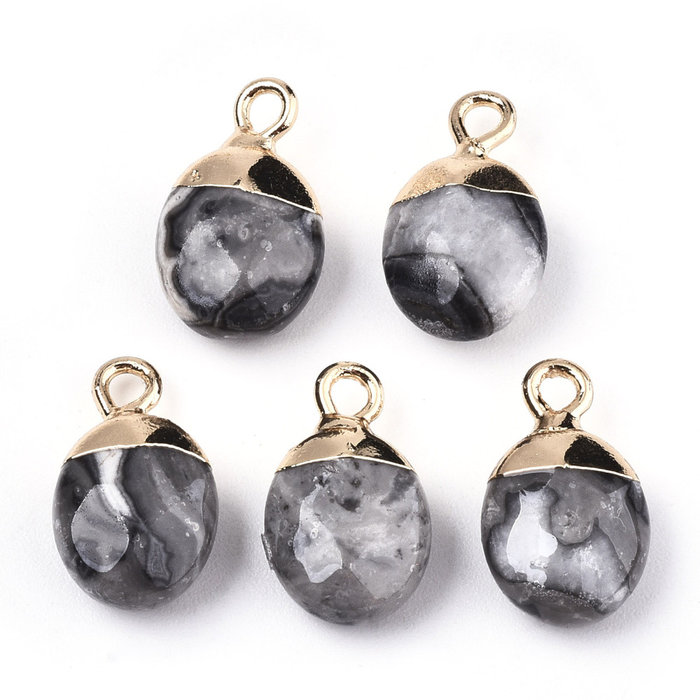 Natural Picasso Jasper Electroplate  Gemstone Charm 14x8x5mm