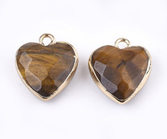 Natural Tiger Eye Gemstone Charm Heart 16x14x6mm Nickel Free
