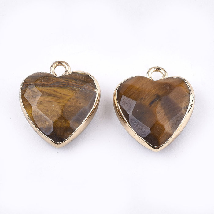 Natural Tijgeroog Edelsteen Bedel Hart 16x14x6mm Nikkelvrij