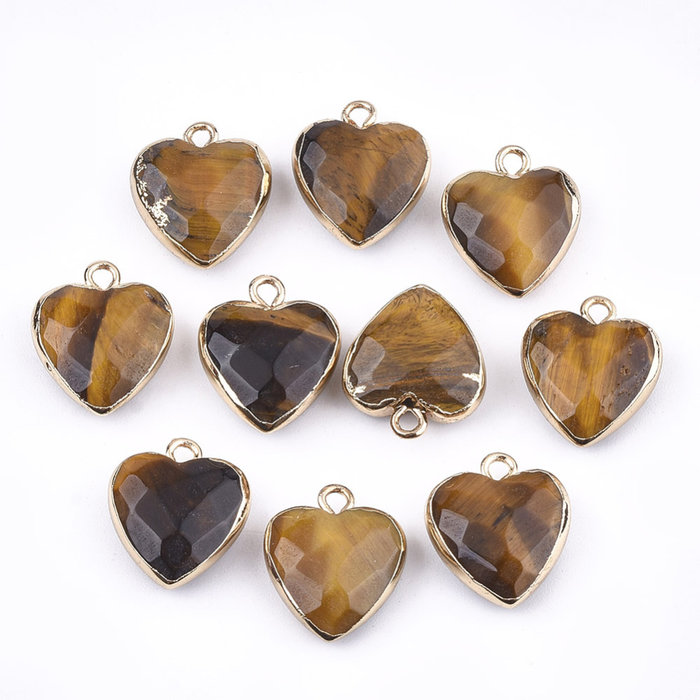 Natural Tijgeroog Edelsteen Bedel Hart 16x14x6mm Nikkelvrij