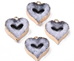 Natural Druzy Agate Gemstone Charm Heart 21x18x6mm