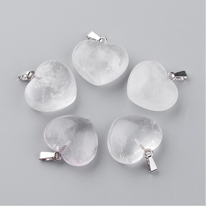 Natural Clear Quartz Gemstone Charm Heart 21x23x10mm