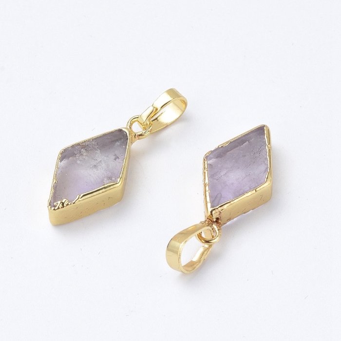 Natural Amethyst Gemstone Charm Rhombus 18x8x3mm